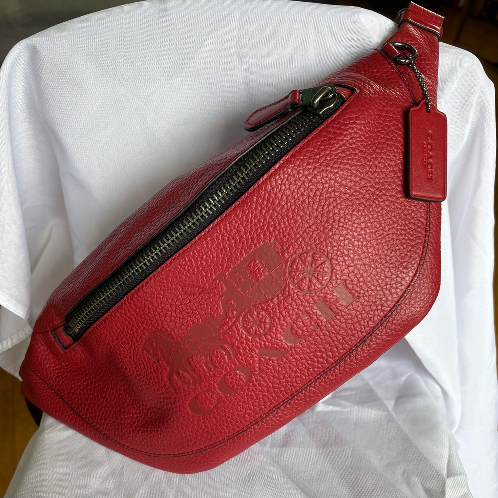 Coach Red Belt Bag with Signature Monogram